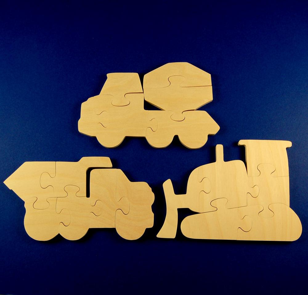 Construction Party Favors - Package of 9 Wood Construction Vehicle Puzzles