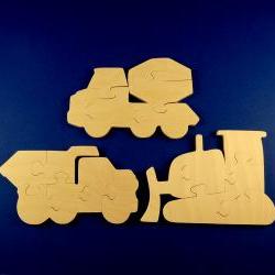 Construction Party Favors - Package of 9 Wood Construction Vehicle Puzzles